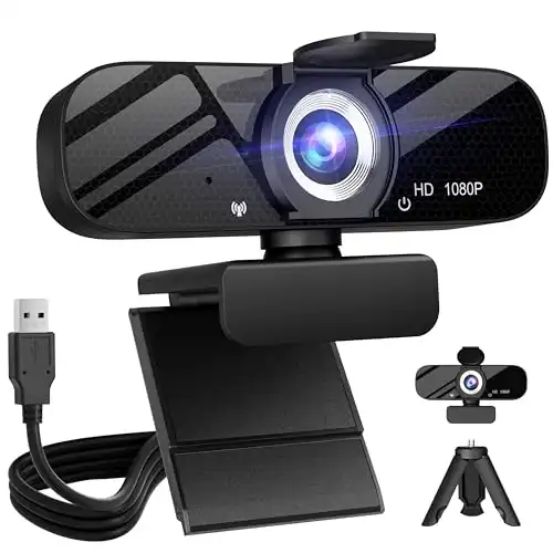 Full HD Webcam with Built-in Microphone and Rotatable Tripod